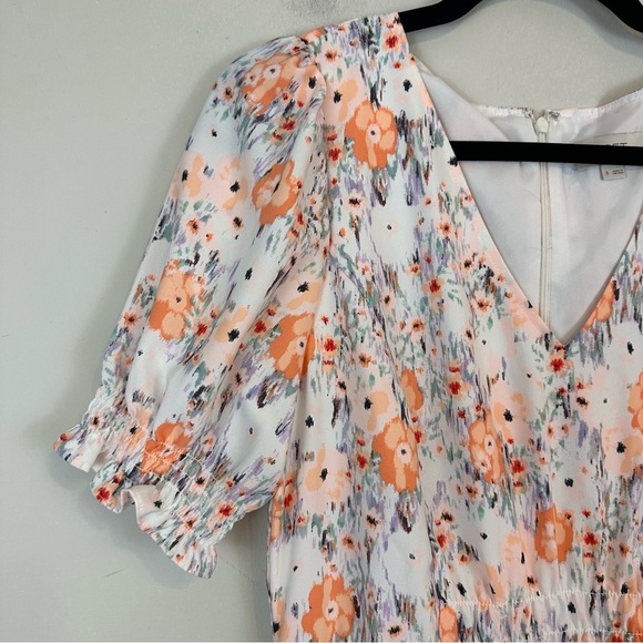 Loft | White Colorful Floral V-Neck Midi Length A-Line Dress Size 6 Women's - Picture 2 of 5
